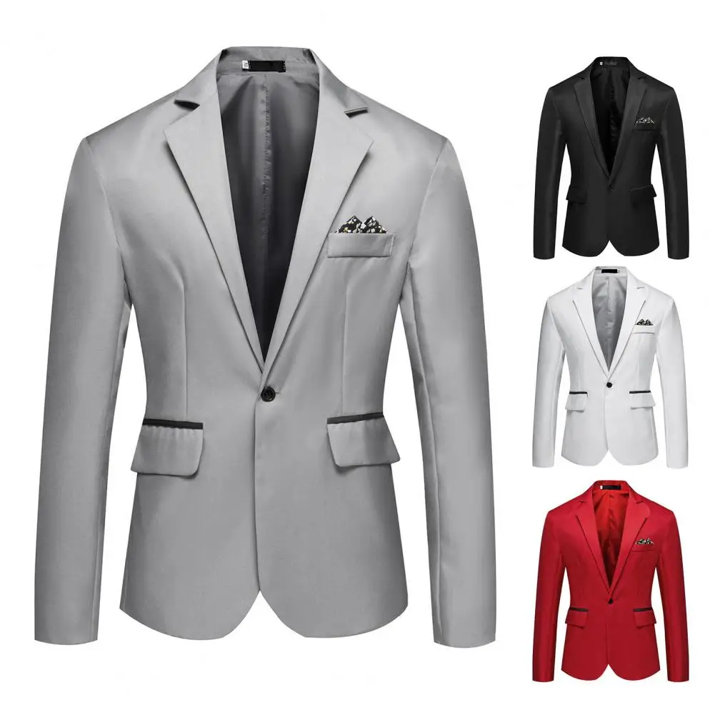 

Stylish Men Blazer Casual One Button Simple Long Sleeve Slim Suit Jacket Suit Coat Classic