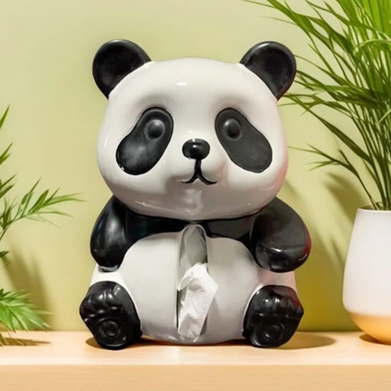 Creative Ceramic Cute Panda Shaped Tissue Box, Light Luxury Napkin Box, Home Living Room Bedroom Hotel Tea Table Decoration, 1Pc