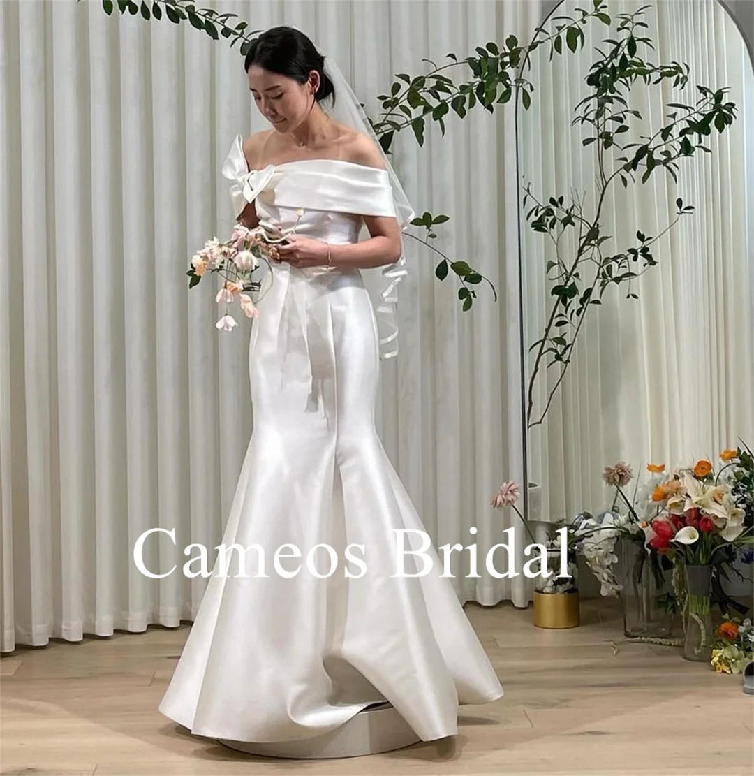 

SONDR Off the Shoulder Korea Mermaid Wedding Dress Custom Made Formal Satin Simple Bride Dress Ivory 웨딩드레스 Wedding Gown Bridal