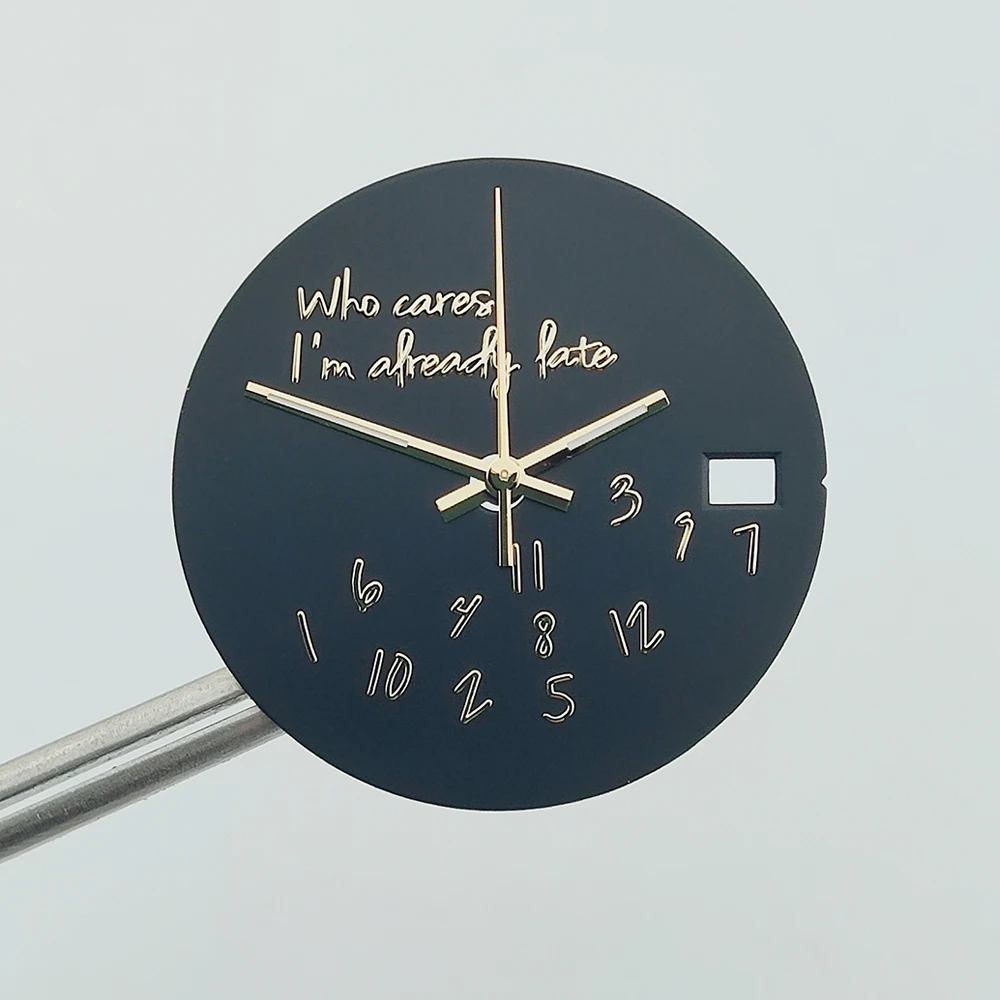 28.5mm Metal Watch Dial with 'Who Cares, I’m Already Late' Text Design