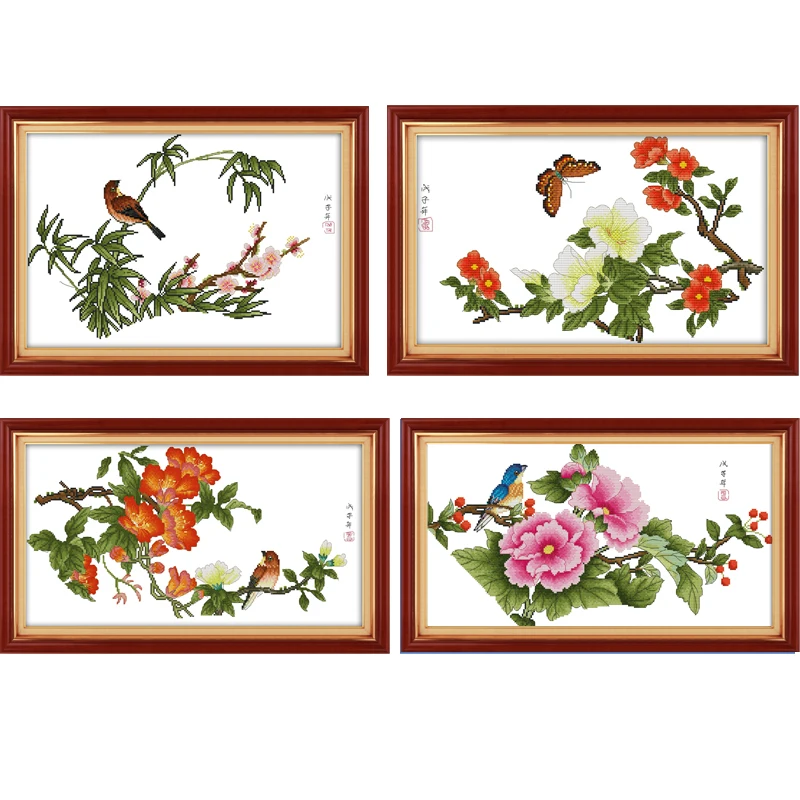 

Полный набор для вышивки крестиком с рисунком сливы, орхидеи, бамбука, хризантемы, отпечатанная ткань без рисунка, домашний декор