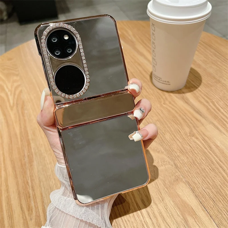 Luxury Electroplated Mirror Makeup Phone Case For Huawei P50 Pocket Back cover Hard PC for Huawei Pocket S Protective Shell