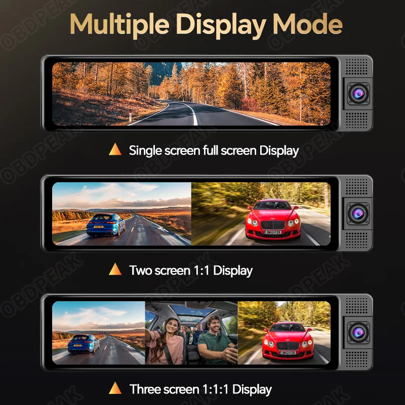 OBDPEAK 3 카메라 대시 캠, 4K 자동차 DVR, 전면, 내부, 후면, 1080P, GPS 추적, 야간 투시경 비디오 등록, 대시 캠 주차 모니터