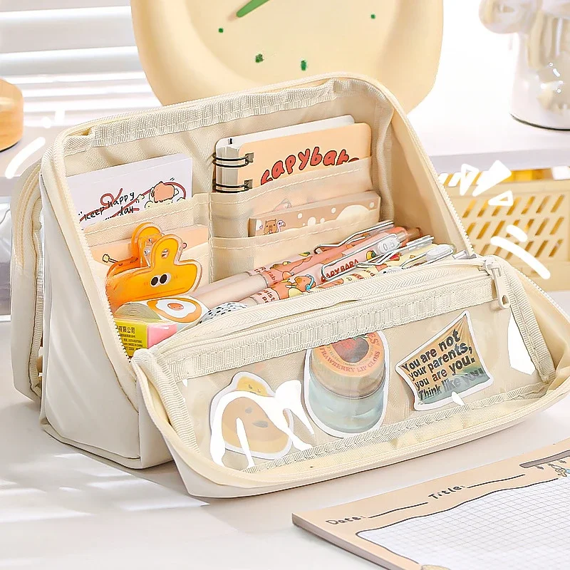 1 Piece Extra Large Capacity Scrapbook Stationery Bag Fashion Solid Color Pencil Case 9 Layer Pen Bag Student School Supplies