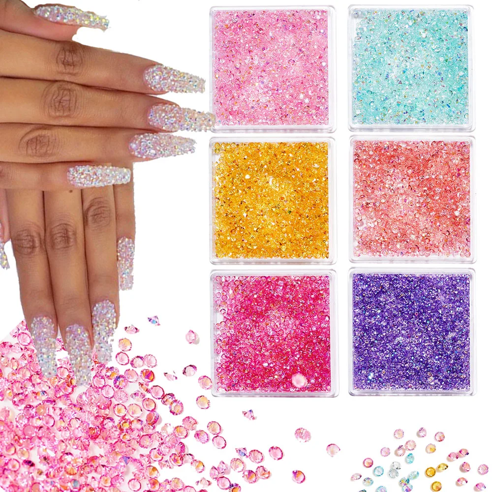 

1,2 мм микро-Цирконий Кристалл ногтей Стразы красочный точечный-Нижний алмаз для ногтей с коробкой (1000 шт. ++) супер-блестящий мини-сверло для ногтей *