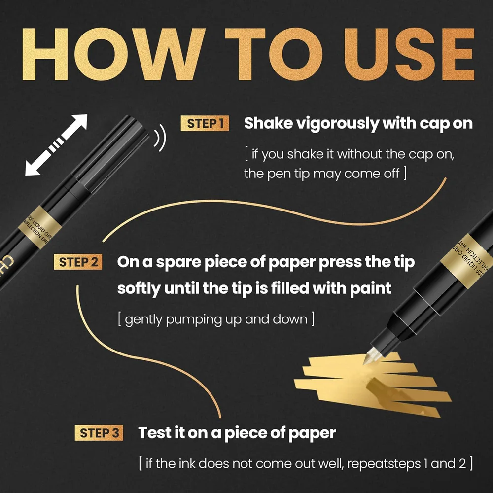 Permanent Marker Pen 1Pcs Chrome Mirror Marker Pen 0.7mm 1mm 2mm DIY Reflective Paint Pen Gold Silver Copper Marker Model Painting Marking