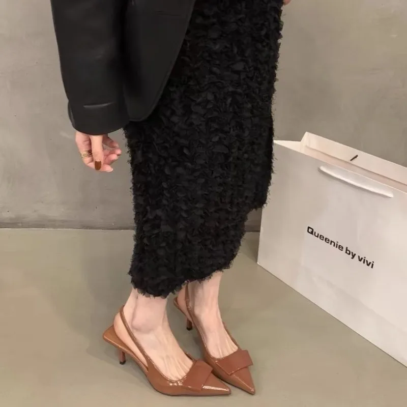 New Womens Leather Slippers High Heels Shoes Party Pumps Woman Summer Sandals Women High Heel Slingback Sandal Shoe 4