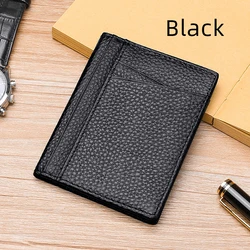 YUECIMIE Ultra-Thin Genuine Leather Mini Card Holder Wallet (Black)