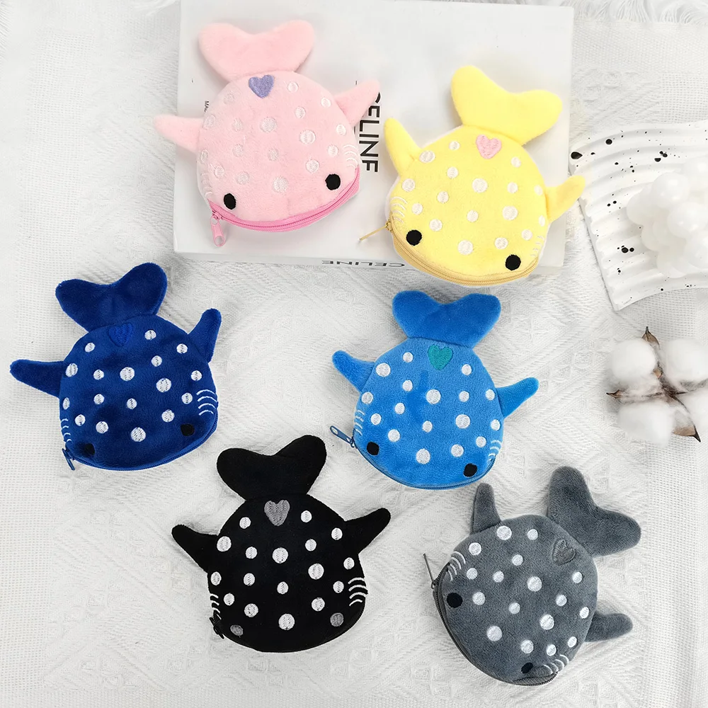 Multicolor Cute Plush Fish Coin Wallet Women Shark Money Card Key Earphone Coin Purse For Small Things Pouch Zipper Bag Kid Gift