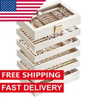 Stackable Jewelry Trays, 6-Tier Jewelry Box, Drawer Jewelry Organizer, with Glass Lid, Removable Dividers,6.7 x 11 x 10 Inches 1