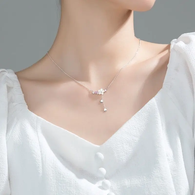 

S925 Sterling Silver Blossom Pendant Necklaces For Women Clavicle Chain Zircon Tassel Girlfriend Gift Fine Jewelry Accessories