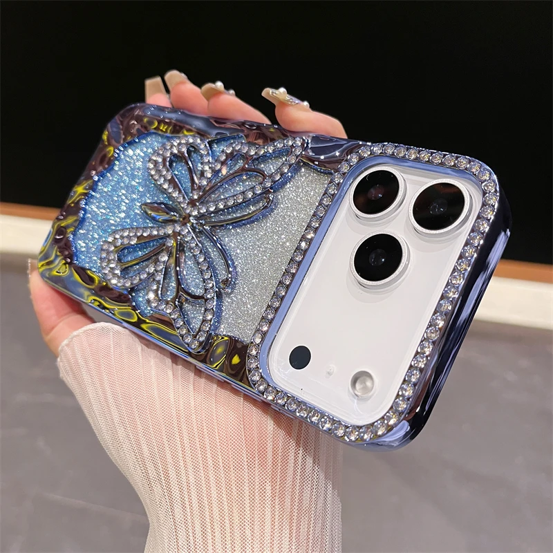 Sparkly 3D Diamond Butterfly Glitter Gradient Shockproof Case with Plating Finish