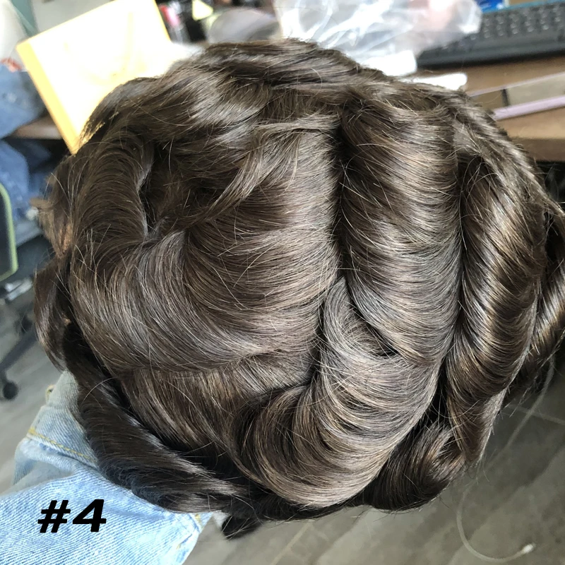 1B40 1B65 Grey Human Hair Men Toupee Undetecatble 0.1mm Pu Base Man Wigs Replacement Natural Hairline Hair Prosthesis Capillary 5