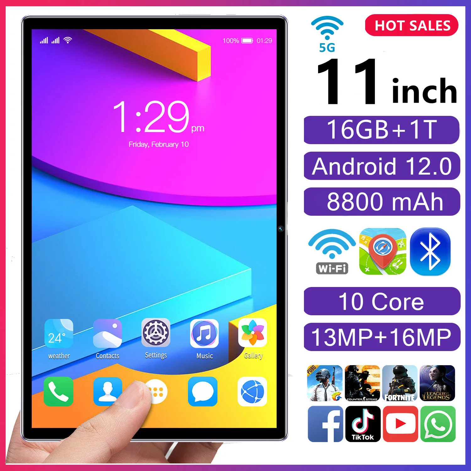2023 nuovo Tablet Android da 11 pollici Android 12 16GB RAM + 1T ROM Deca Core 8 + 13MP WPS + 5G WiFi Bluetooth Dual SIM telefonata Tablet Pc