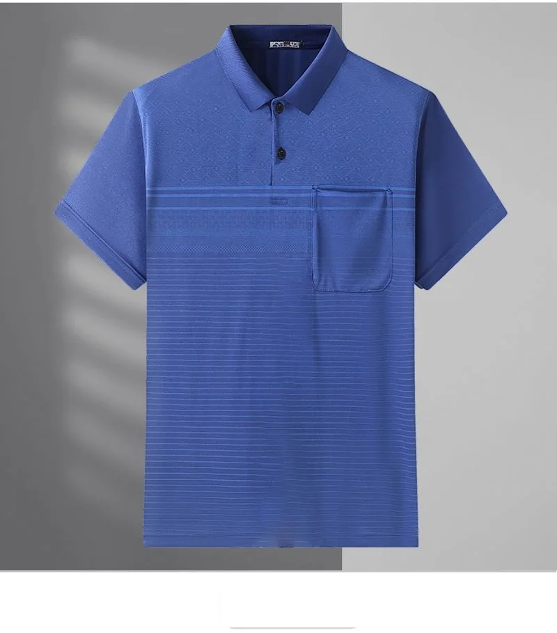 2023 New Men's T-shirt Short Sleeve Polo-Neck Commuter Summer Basic Fashion Casual All-match England Striped Pockets Pullovers 23 S238d857985974613b0a6bde29f1829e2s