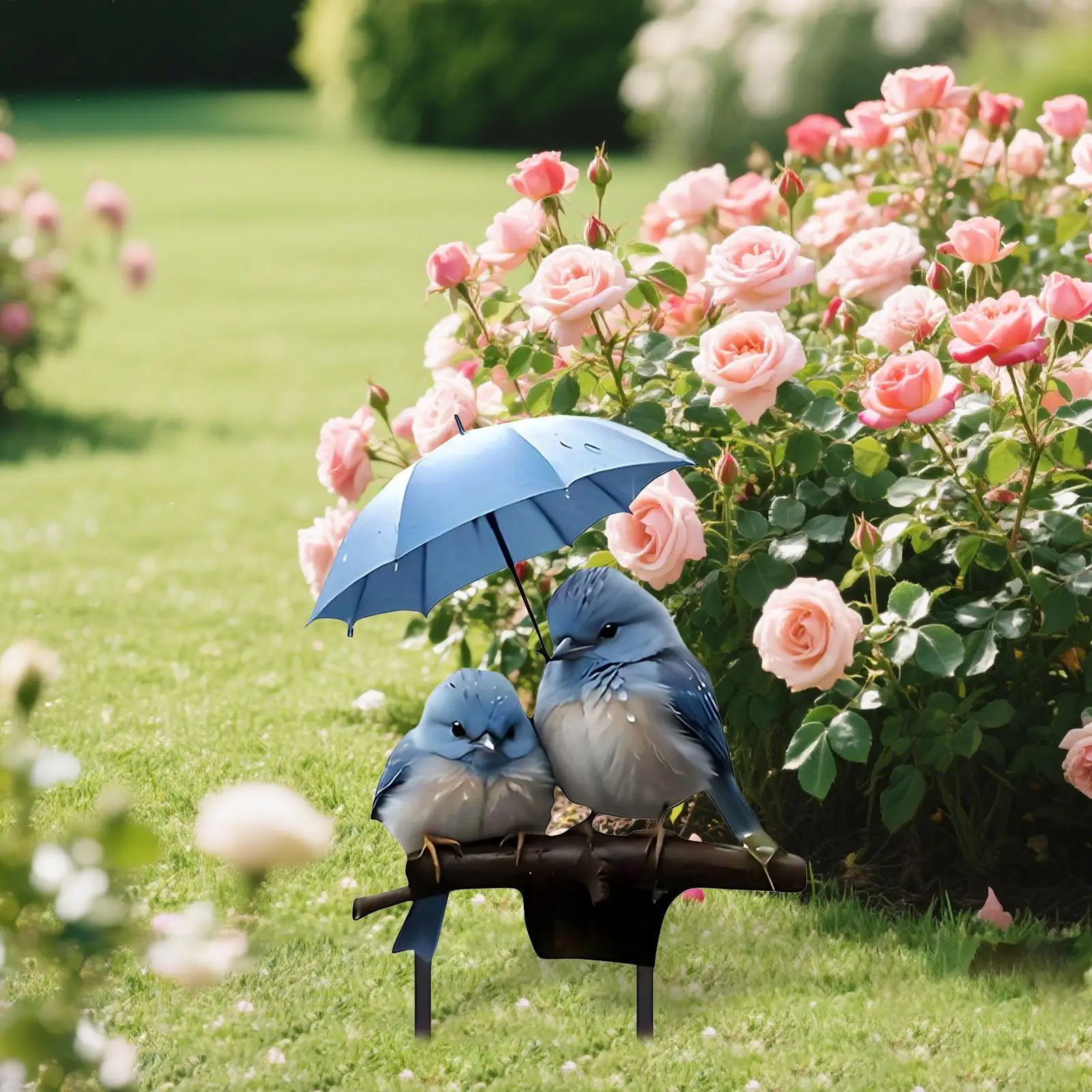 Description Picture 2 of itemFairy Garden Stakes 2D Acrylic Blue Bird with Umbrella Decorative Stakes for Outdoor Garden Yard Home Decorations