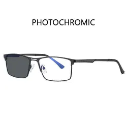 RBENN Stylish Metal Frame Blue Light Blocking Reading Glasses (Black Photochromic)