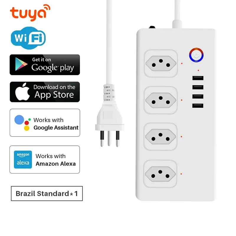 8 Porte Wifi Tuya Smart Brasile Power Plug 4 Prese 4 Usb Super Charing Socket Alexa Google Home Voice Single Socket Timer