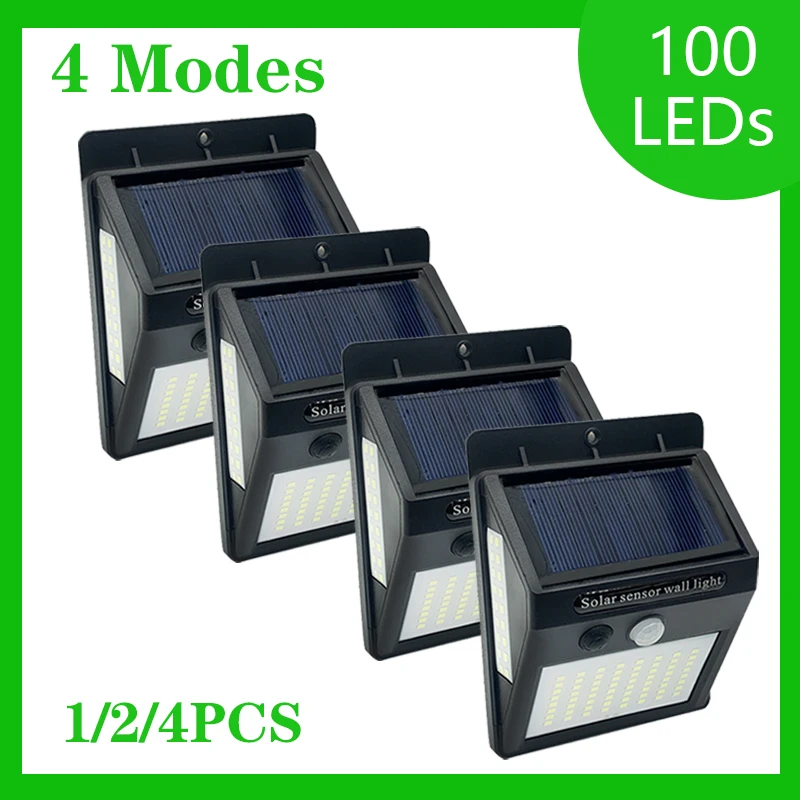 1-4PCS 100 LED Solar Light Outdoor Solar Wall Lamp PIR Motion Sensor Lamp Waterproof Solar Light for Garden Decoration Street. solar security light with motion sensor