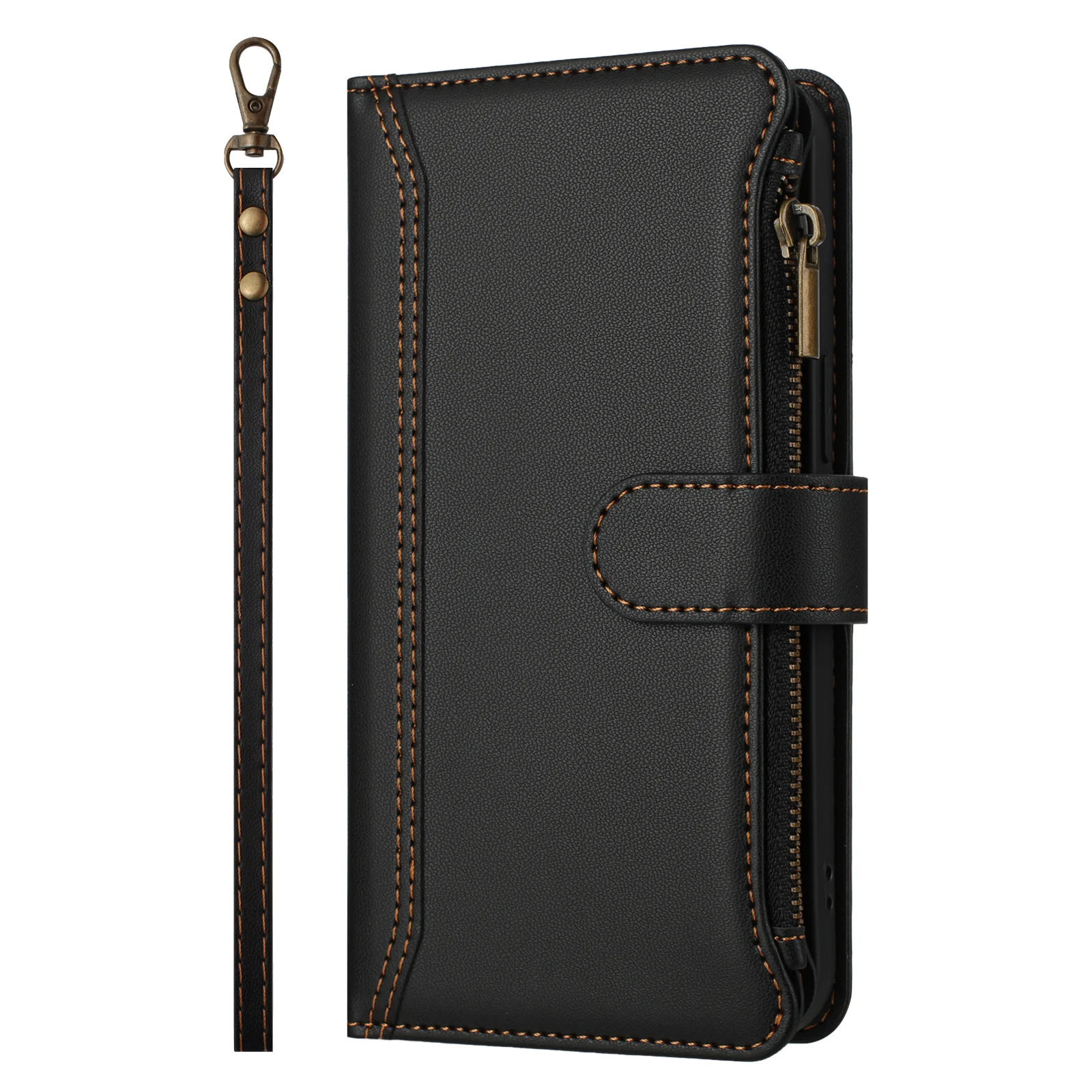 Elegant PU Leather Crossbody Wallet with Zipper and Wrist Strap