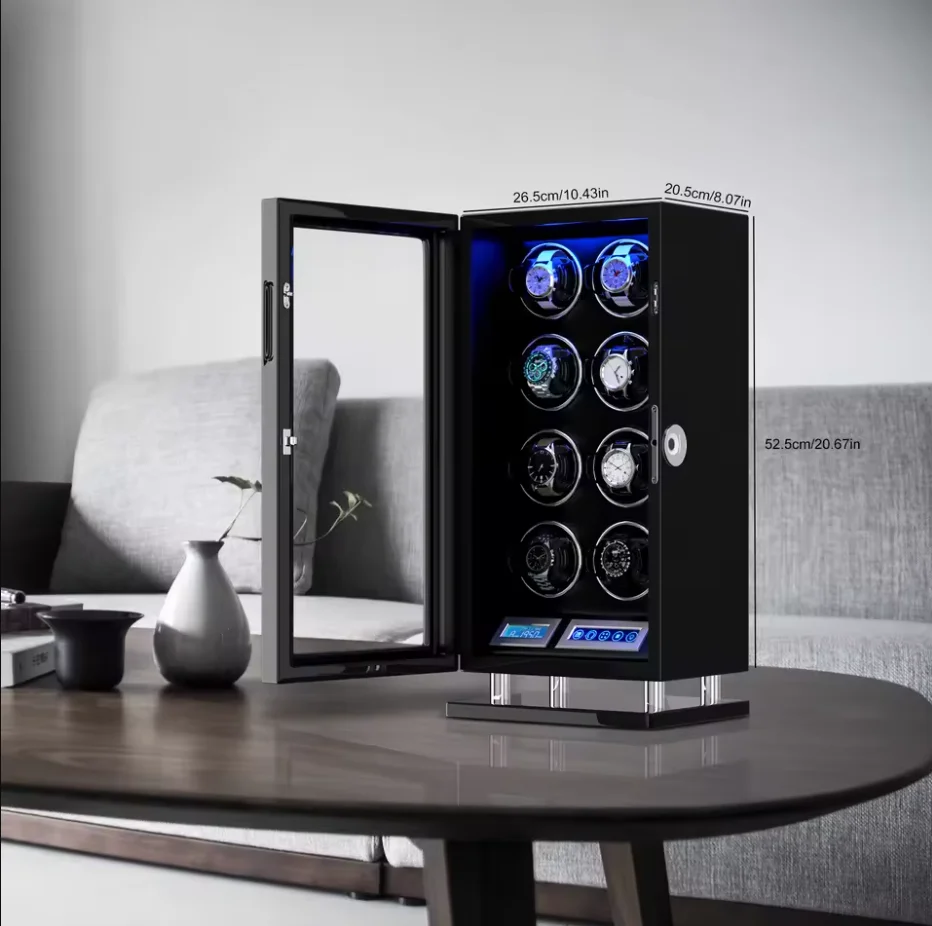 CCZIDONGH 자동 시계용 시계 와인더 LCD 터치 스크린 및 LED 조명이 있는 나무 시계 보관함