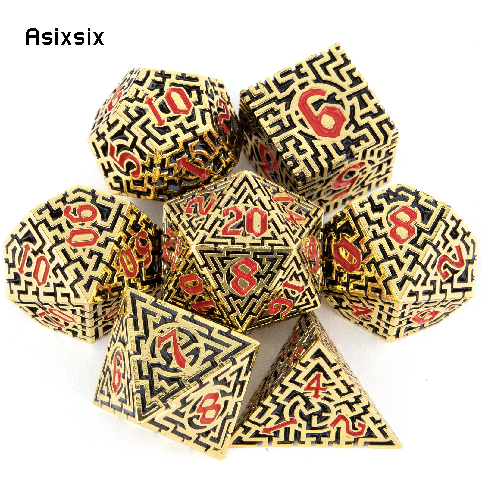 

7 шт., золотистые и красные металлические игральные кости