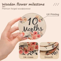 6/2Pcs/Set Flower Double Sided Wooden Baby Engraved Age Photography Accessories Baby Monthly Milestone Cards For Birthing Gifts 4