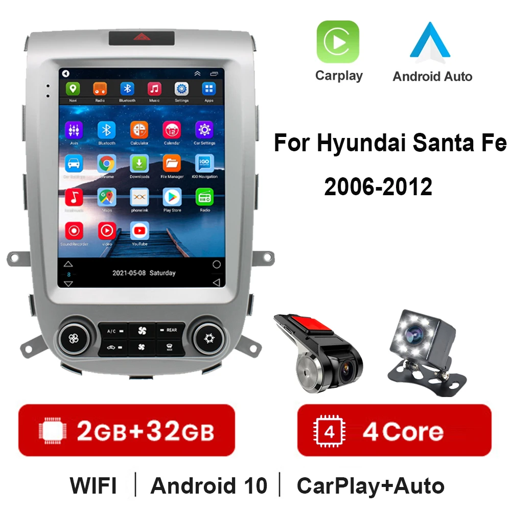 

Car radio GPS Navigation Tesla Style Multimedia Player For Hyundai Santa Fe 2006-2012 Auto Radio Stereo with WiFi Mirror Link