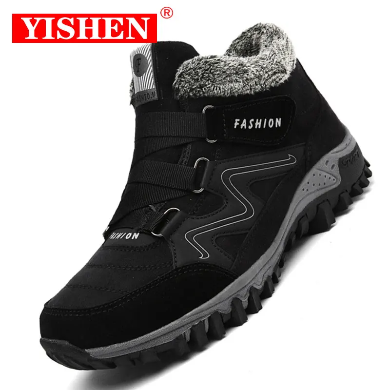 

YISHEN Men Boots Snow Boots Winter Shoes For Men Suede Hiking Sneakers High Top Warm Plush Ankle Boots Bottes Pour Hommes Black