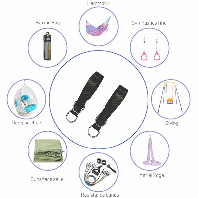 Tree Swing Straps 200kg Heavy Duty Hook Ring Hanging Belt Connecting Belt for Hammock Punching Bag Swing Horizontal Bar tree swing straps