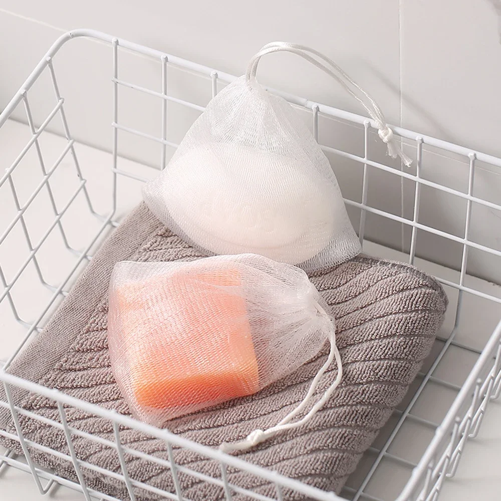 Soap Bag Portable Drawstring Bag Hangable Handmade Cleanser Soap Saver Bag Shower Foaming Mesh Household Cleaning Supplies 6