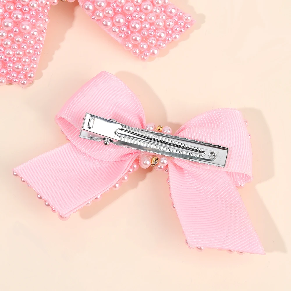 2Pcs Pearl Bow Hair Clips Sweet Elegant Rhinestone Bownot Hairpin For Girls Children Women Boutique Headdress Hair Accessories