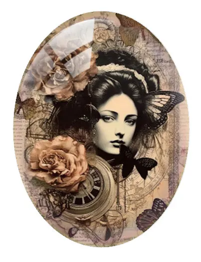 10 개/몫 Steampunk 기어 소녀 꽃 타원형 사진 유리 카보 숑 플랫 백 데모 플랫 백 카메오 Diy 쥬얼리 만들기 용품