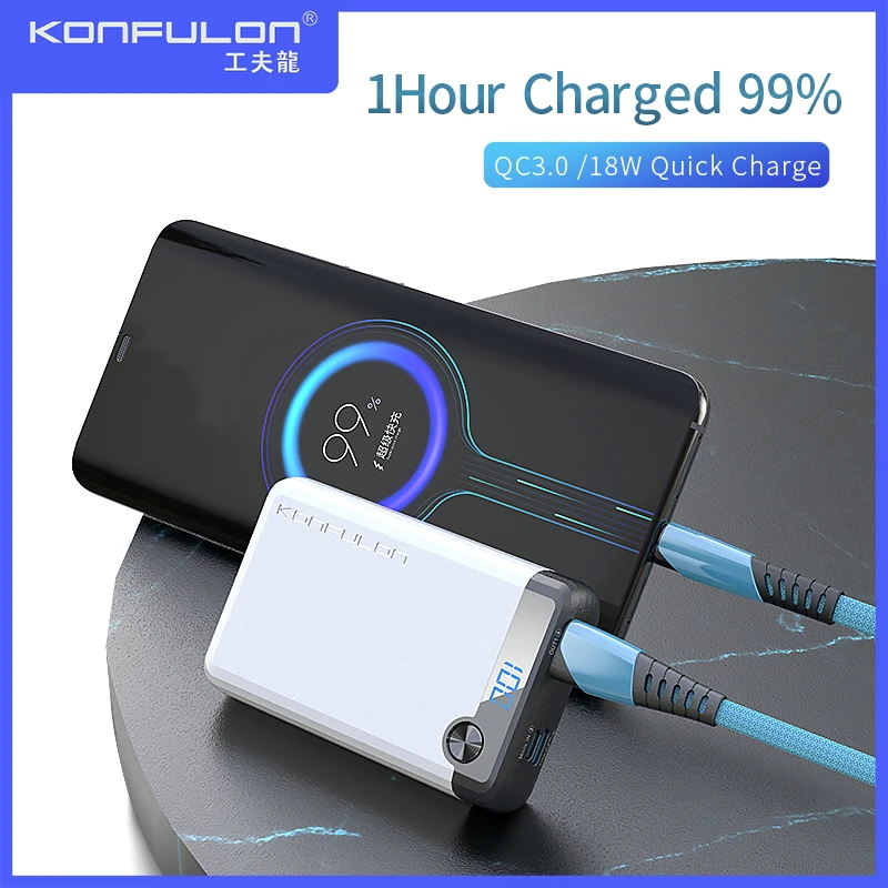 

KONFULON MIni Power Bank 10000mAh Powerful QC3.0 18W LCD Display Portable External Battery Fast Charger for iPhone13 14 Xiaomi