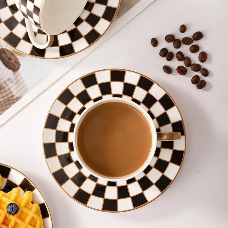Black and White Checker Van Gogh Cups and Saucers Set of 6 teapot cup set coffee cup saucer set