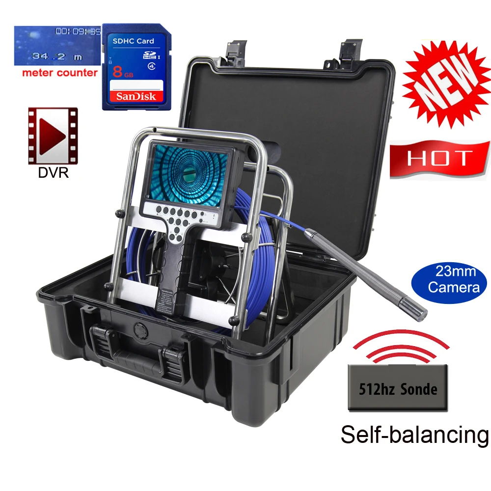 부드러운 긴 스프링 512hz 송신기 셀프 레벨링 밸런스 23mm 카메라 헤드 하수관 검사 카메라 용 12 개의 LED 포함