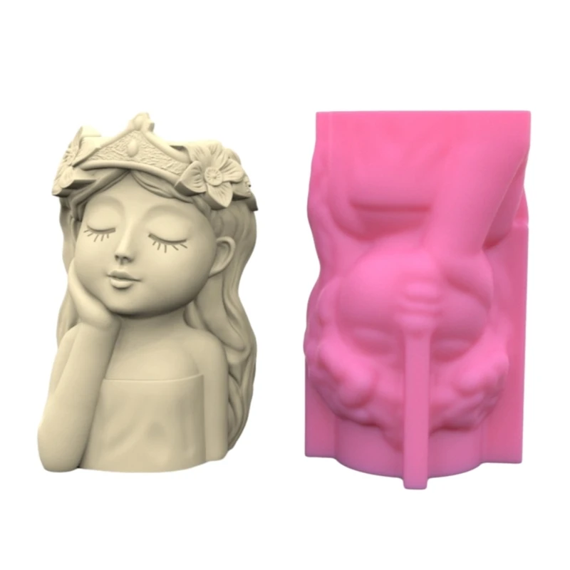 Girls Pen Holder Silicone Molds Table Ornament Mould Plasters Making Tool Succulent Planter Mold Easy to Clean 264E