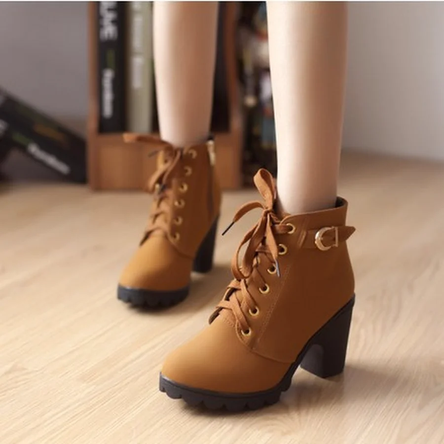 2025 New Spring Winter Women Pumps Boots High Quality Lace-up European Ladies Shoes PU High Heels Boots Fast Delivery