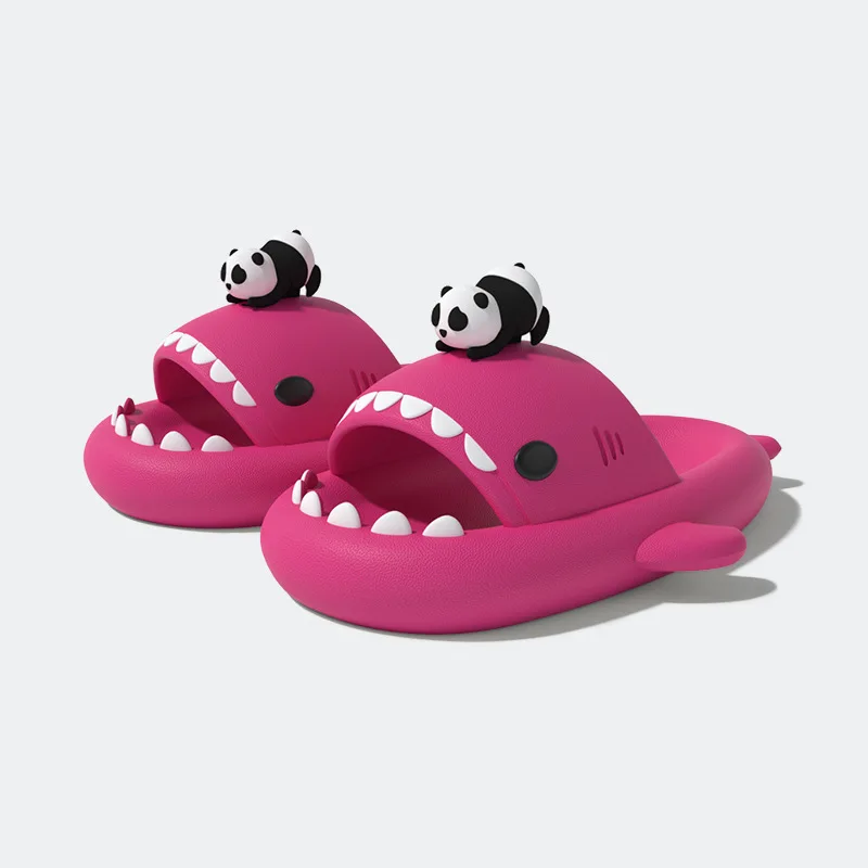 2024 Cute Panda DIY Shark Slippers Women Men Summer Platform Shoes Night Glowing Lantern DIY Couples Indoor Shower Beach Slides 6