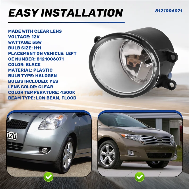 Pair Of Front Fog Lights For Toyota Camry Corolla Yaris Lexus – Halogen, Clear Lens, Black Housing