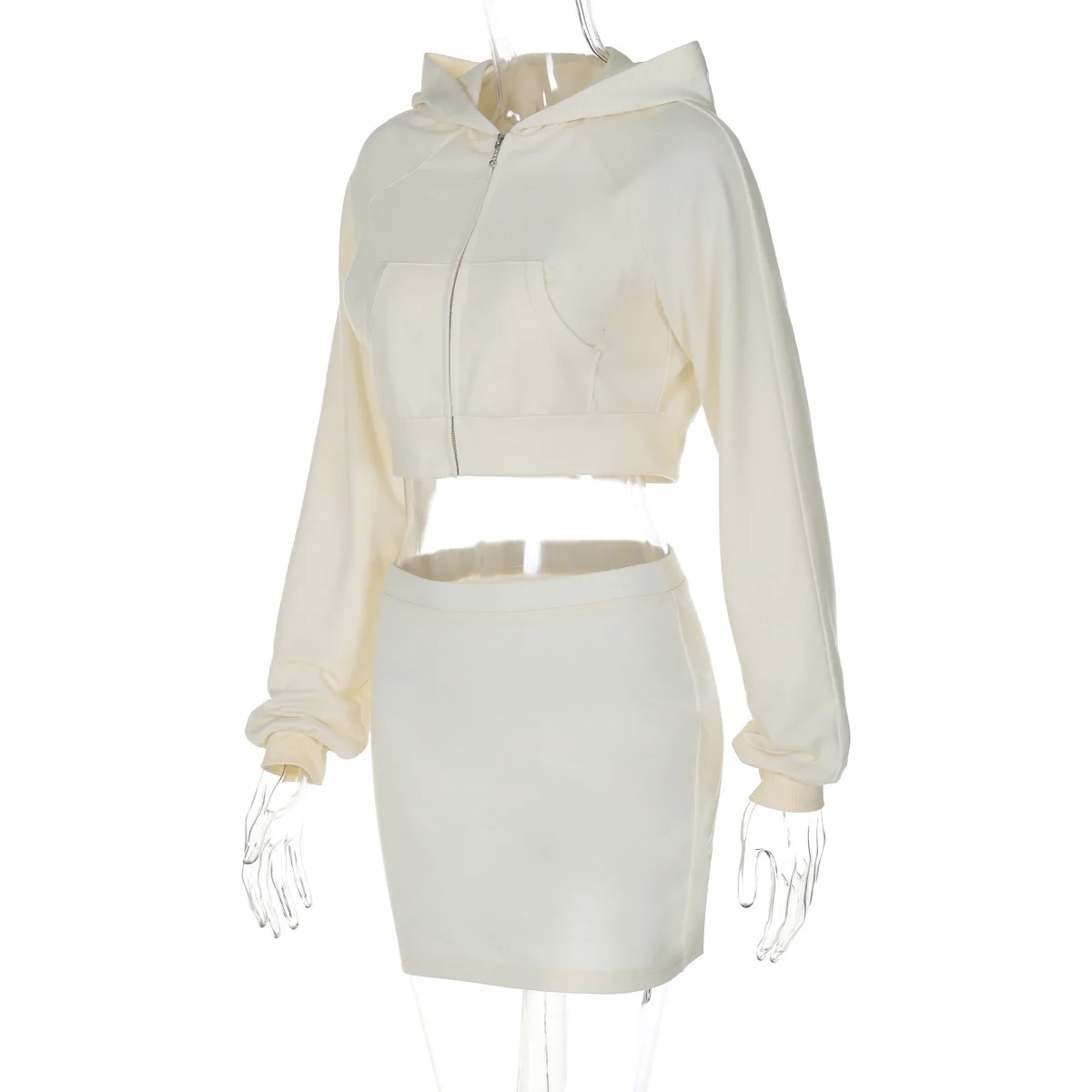 Autumn Fashion Hoodie 2 Piece-Set Skirt Female Cropped Zipper Cardigan Top And Skirt Sets Tracksuit Women's Sexy Outfits