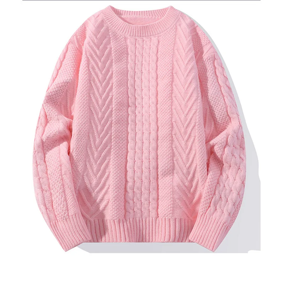 Mens Fashion Cable Knit Crewneck Sweater