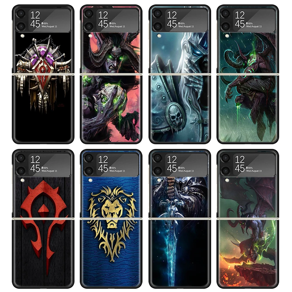W-World Of W-Warcraft W-Wow Case Per Samsung Galaxy Z Flip 4 5 3 Z Flip5 Flip4 5G Hard Phone Cover Flip3 Split Pieghevole Pla Nero