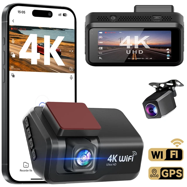 Soam 4K+1080P WiFi Dual Dash Cam with APP,3''IPS Dash Camera,Dashboard Camera with Night Vision,24HParking Monitor,WDR,Black Box