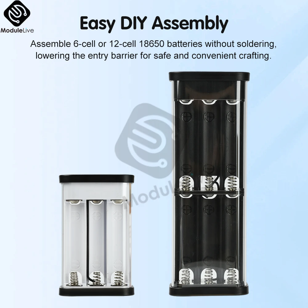 Scatola di immagazzinaggio batteria 6x12x18650 Custodia per banca di potere fai-da-te Display digitale Caricatore rapido doppio USB Tipo C Interfaccia Custodia per batteria