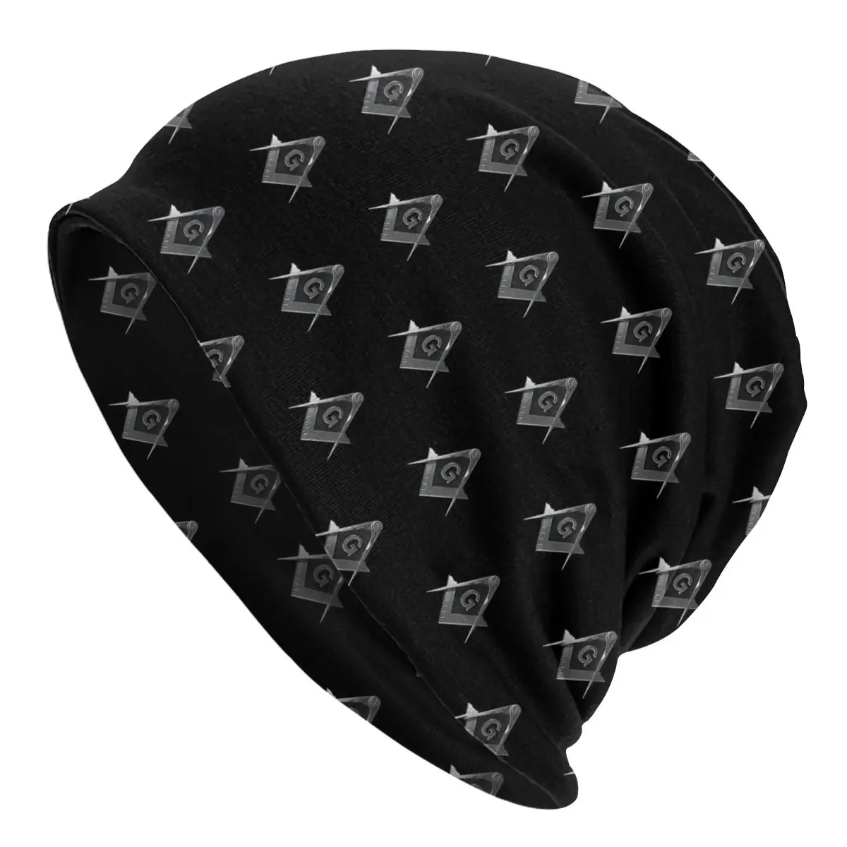 

Pattern Silver Black Square & Compass Masonic Freemason Unisex Bonnet Thin Cycling Skullies Beanies For Men Women