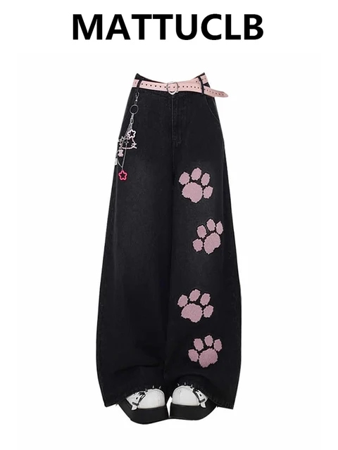 Women Summer Korean Fashion Baggy Jeans Grunge Japanese Low Rise Y2K Wide Leg Denim Pants 2000s Aesthetic Cute Core Harajuku