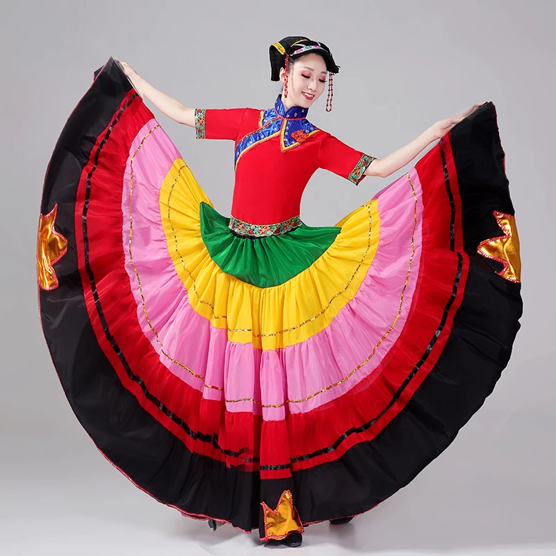 Chinese Traditional Costume Stage Dance Wear Folk Costumes Performance Festival Yi Outfit Long Skirts for Women Dancing