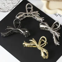 New Vintage Ribbon Bow Hair Claws Metal Hair Clips Crab Headwear Hairpins Shark Ponytail For Women Hair Accessories Barrettes 3