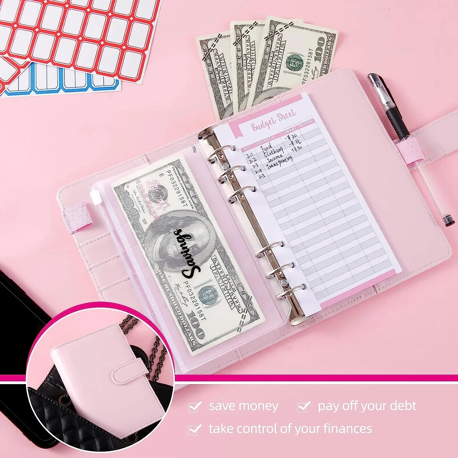 A6 Laser Notebook Cash Budget Planning Book 6 Ring Binder Personal Plan  Binder Cover with Binder Pocket and Label 3